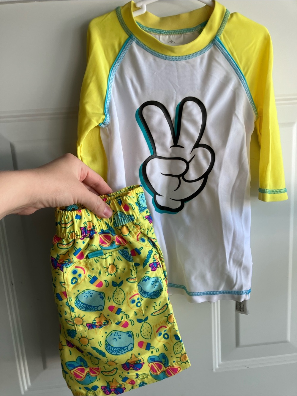 Disney boys swim set white yellow Mickey Toy Story size 5 6